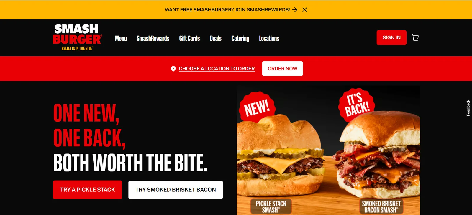 Smash Burgers website before the redesign